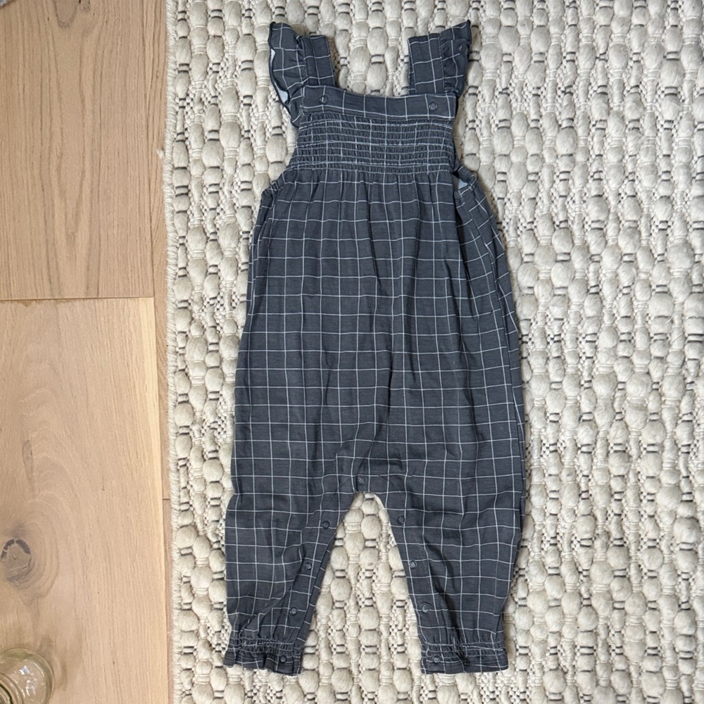 Angel Dear Gray and White Grid Overalls